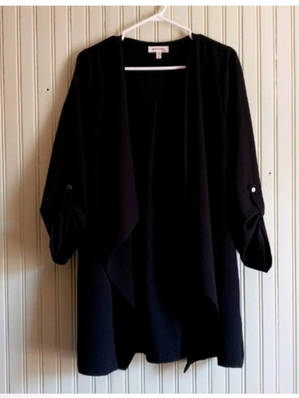 Monteau Black Open-Front Draped Cardigan